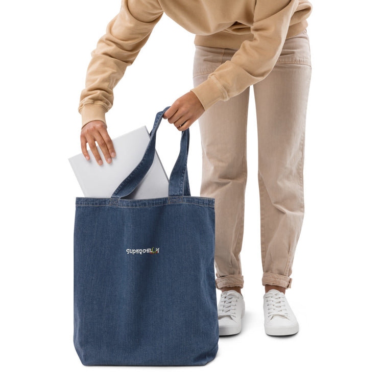 Essentials Organic Denim Tote Bag - White Logo