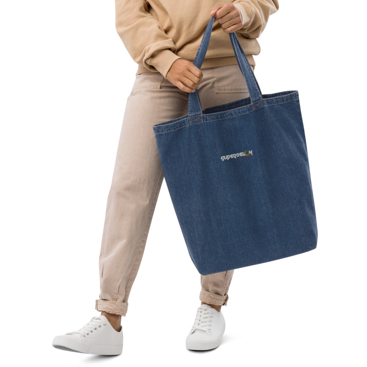Essentials Organic Denim Tote Bag - White Logo