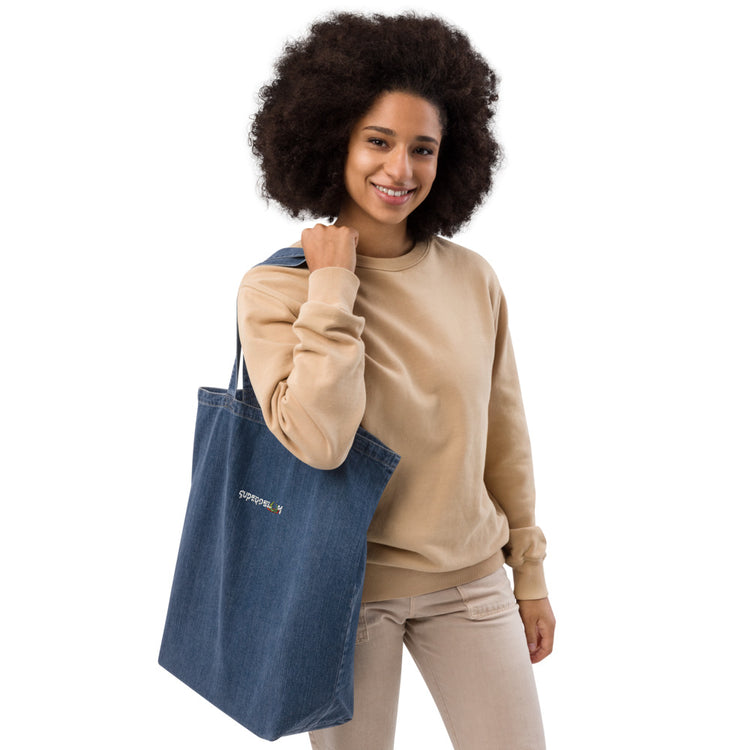 Essentials Organic Denim Tote Bag - White Logo